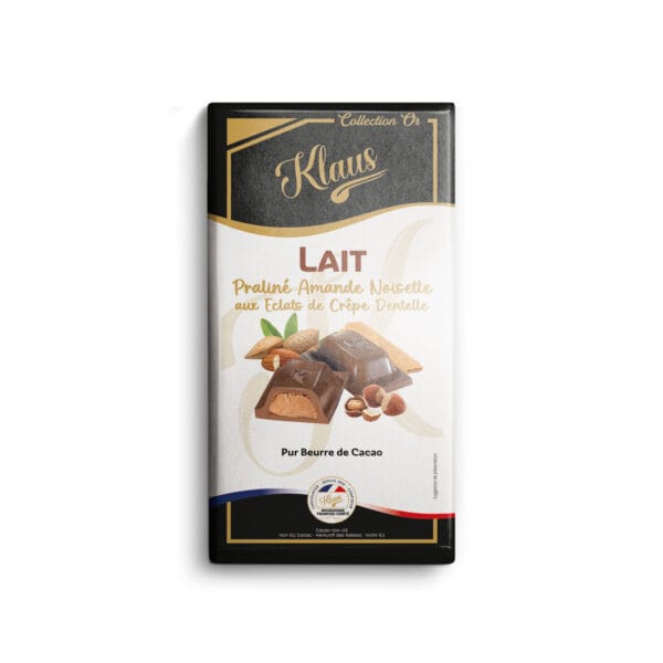 Tablette lait 30% fourrée au praliné et feuilletine 100g
