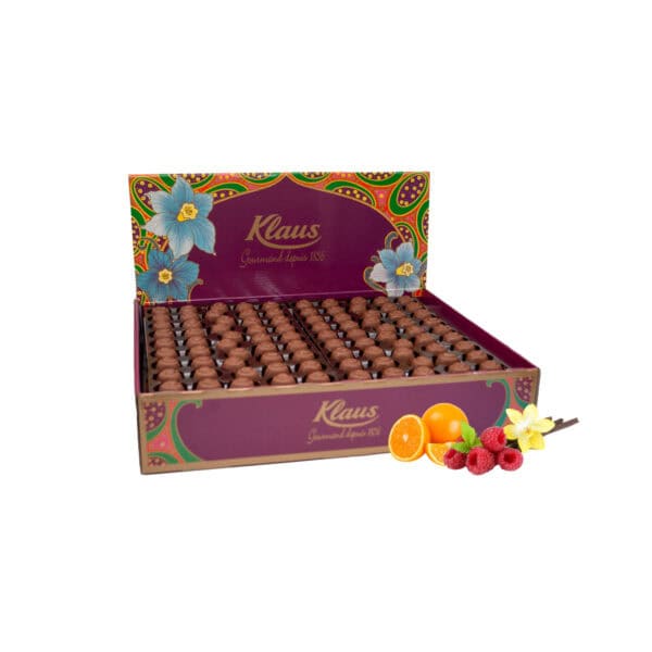 Boules Lait 30% fourrées crème confiseur framboise - vanille - orange 3kg