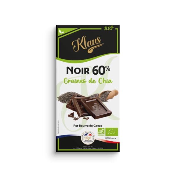 Tablette Bio noir 60% graines de chia 100g