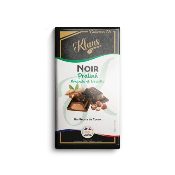 Tablette noir 50% fourrée au praliné amandes et noisettes 100g