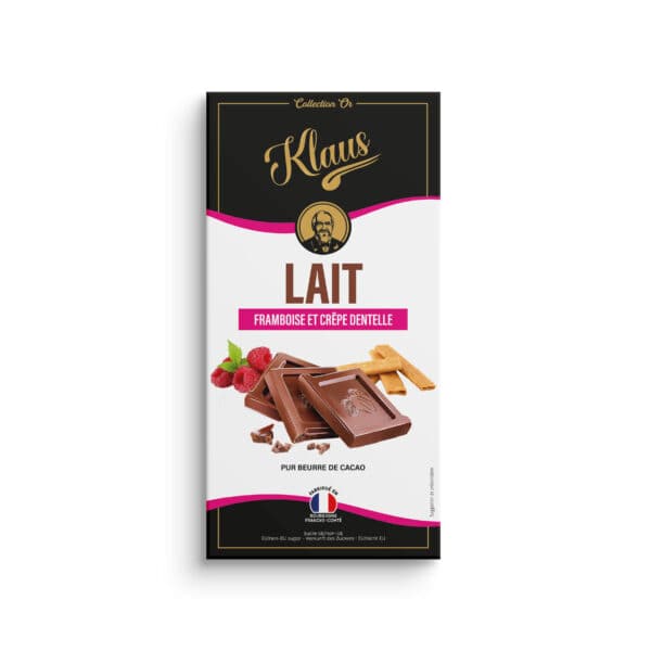 Tablette Or lait 30% éclats de framboise et crêpe dentelle 100g