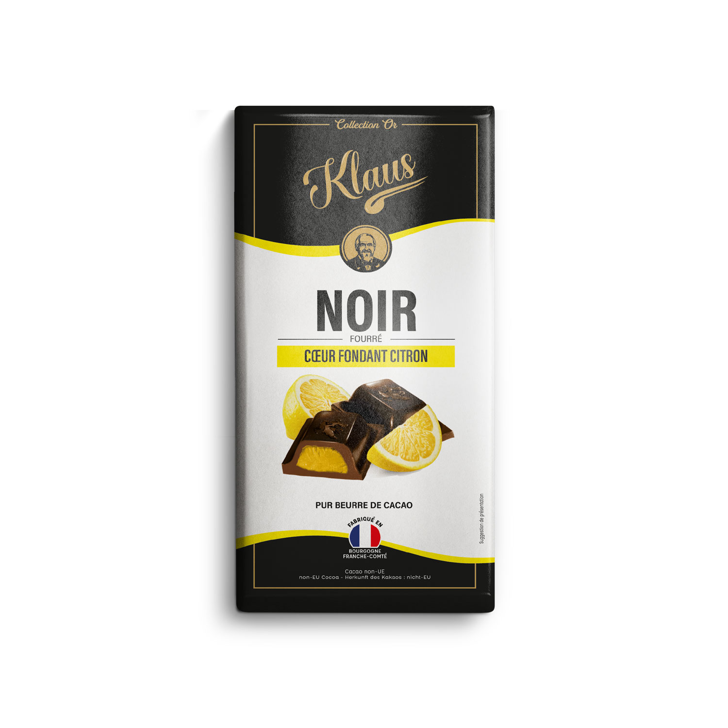 Tablette noir 50% fourrée citron 100g