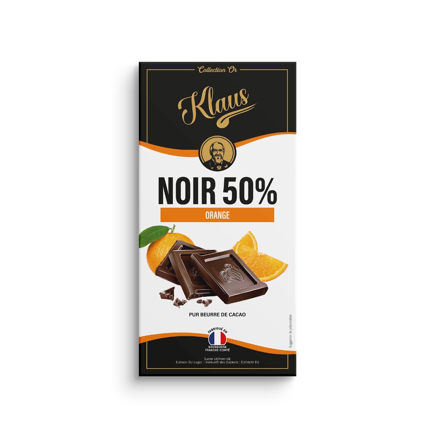Tablette Or noir 50% à l'orange 100g