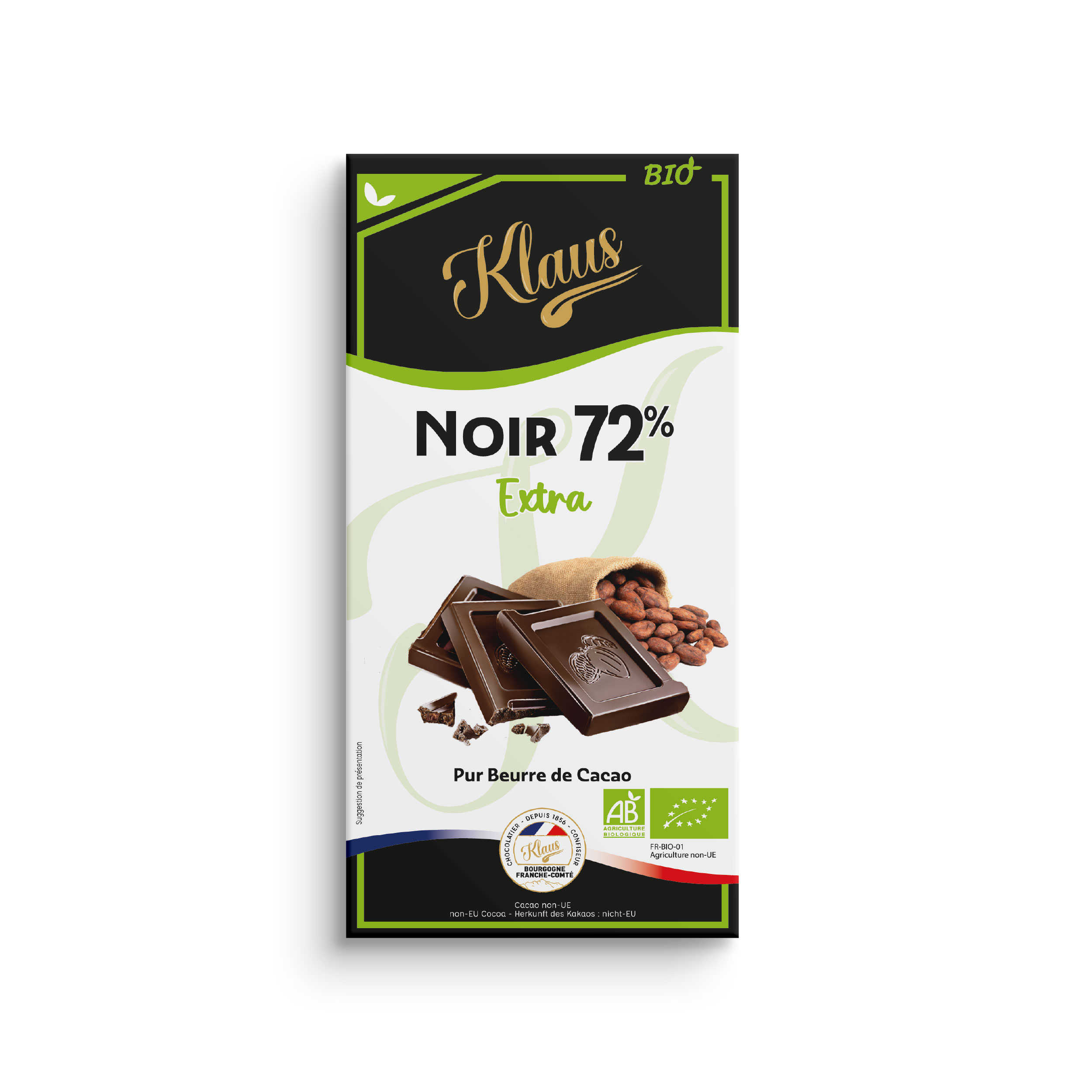 Tablette Bio noir 72% extra 100g
