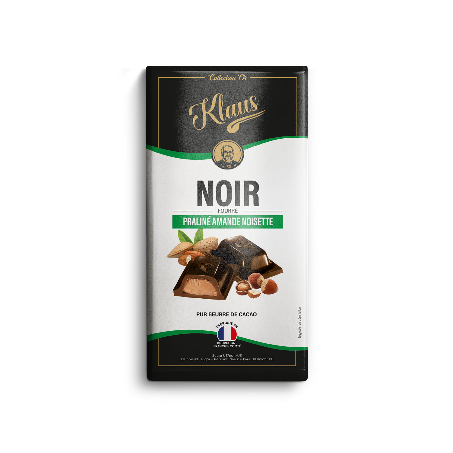 Tablette noir 50% fourrée au praliné amandes et noisettes 100g
