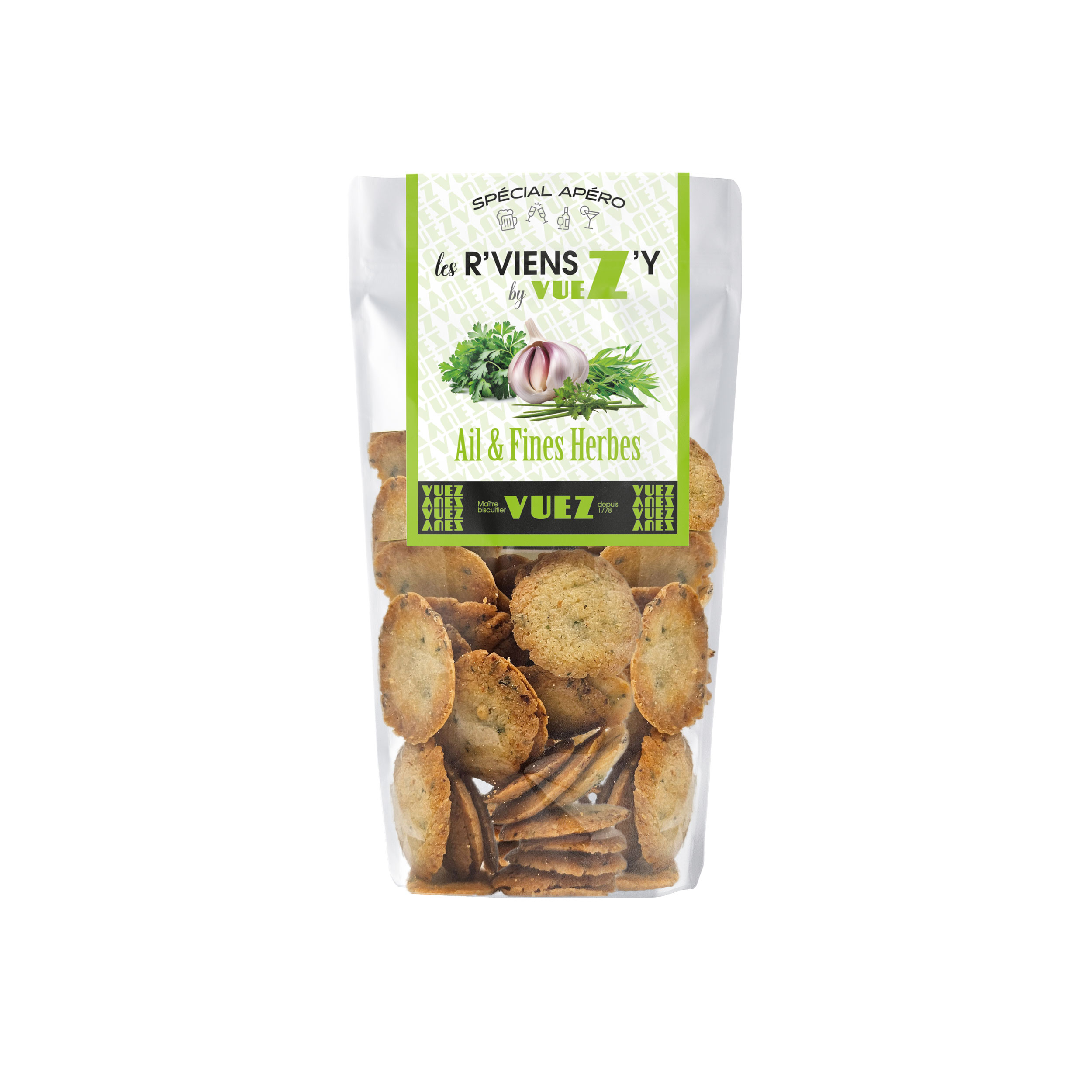 LES R'VIENS Z'Y - Biscuits Apéro Comtois Ail & Fines Herbes 100g