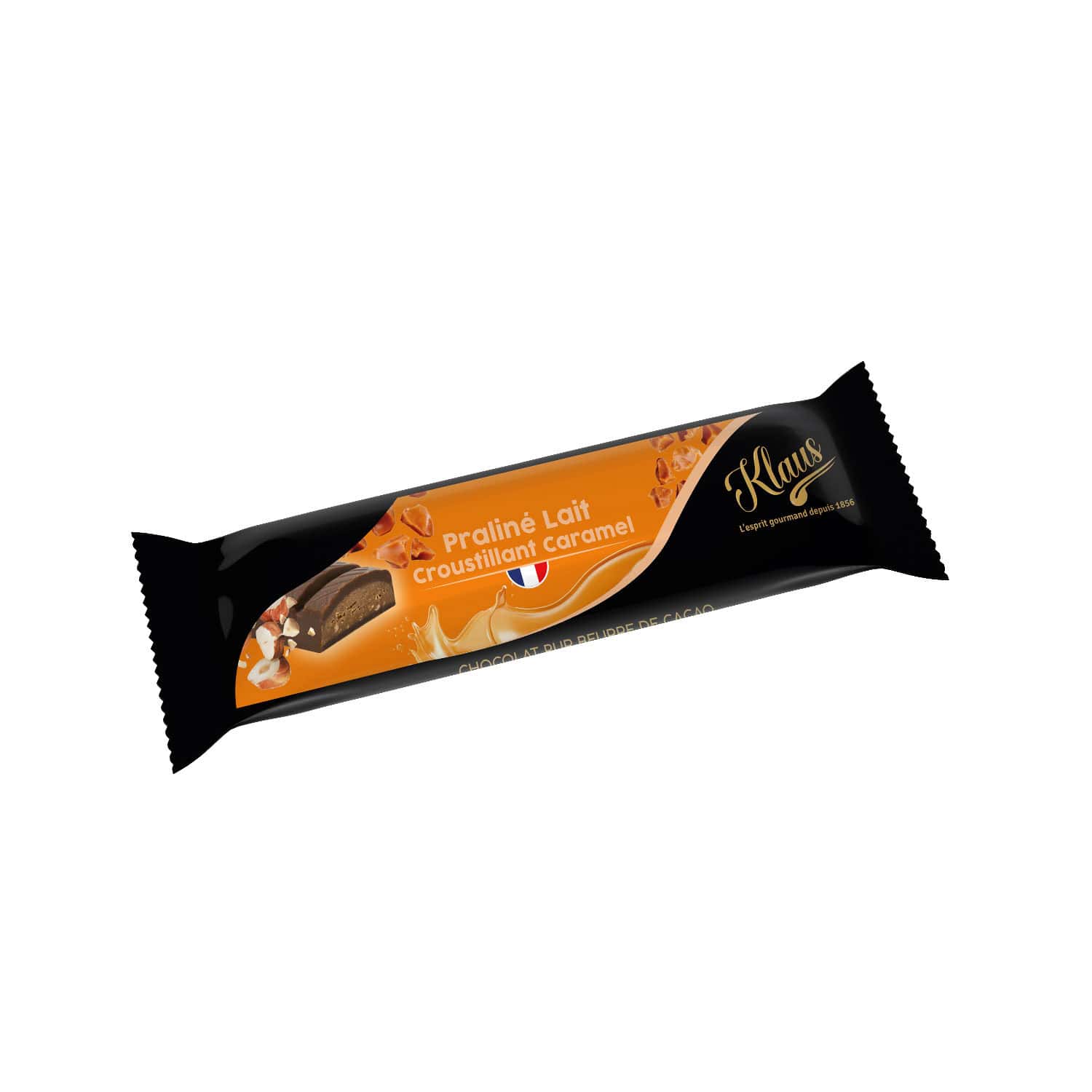 Barre chocolat lait praliné & croustillant caramel 35g