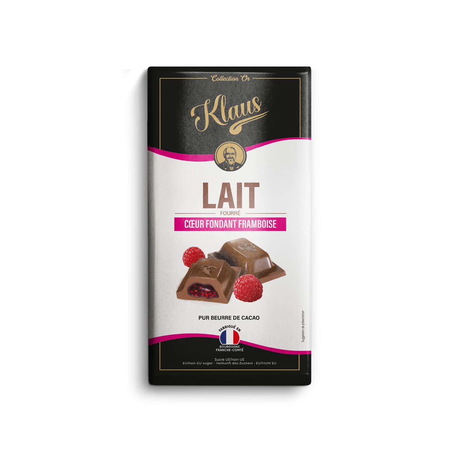 Tablette lait 30% fourrée framboise 100g