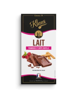Tablette Or lait 30% éclats de framboise et crêpe dentelle 100g