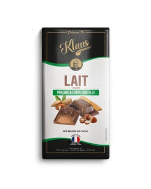Tablette lait 30% fourrée au praliné et feuilletine 100g