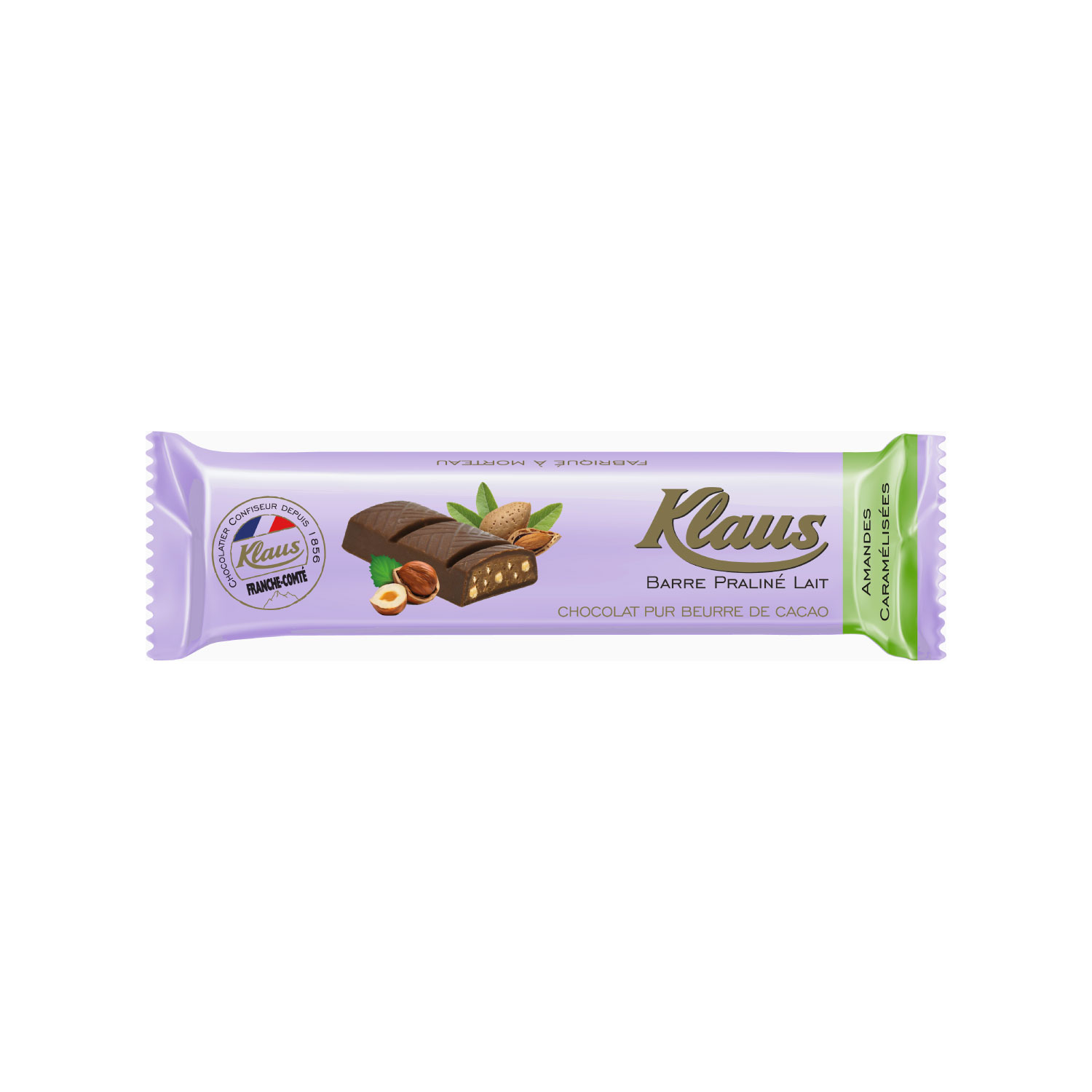 Barre chocolat lait praliné & amandes caramélisées 35g