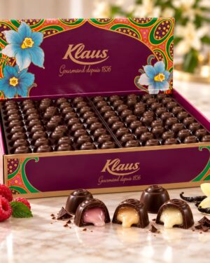 Boules noir 50% fourrées crème confiseur framboise - orange - vanille 3kg